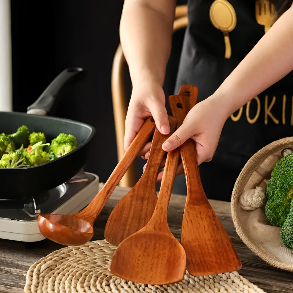 High-Quality Classic Wooden Kitchen Utensils | 4-Piece Set