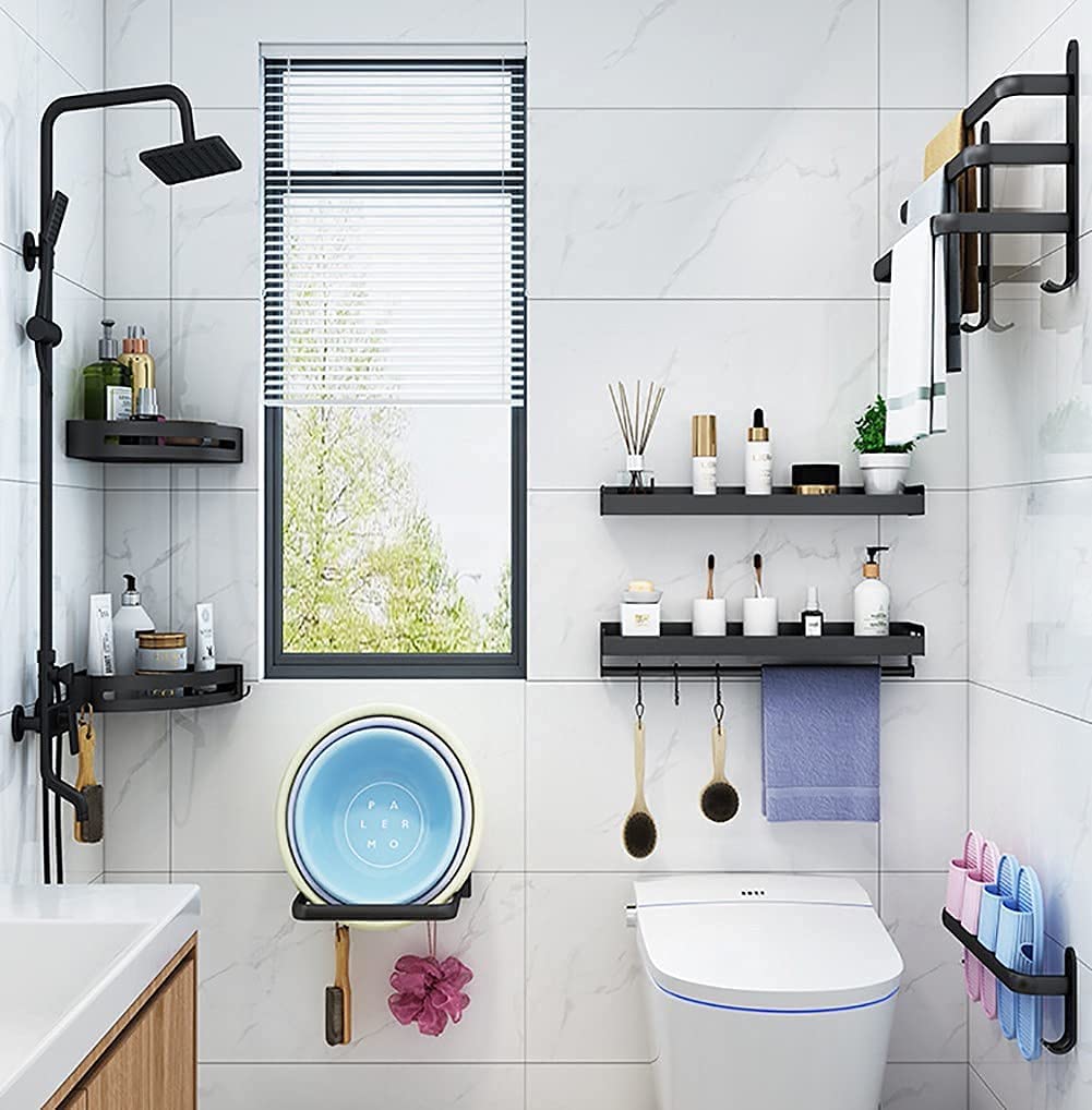 Sleek Bathroom Towel Holder with Hooks