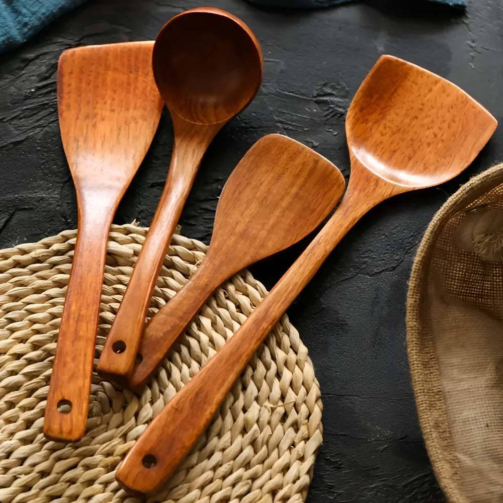 High-Quality Classic Wooden Kitchen Utensils | 4-Piece Set