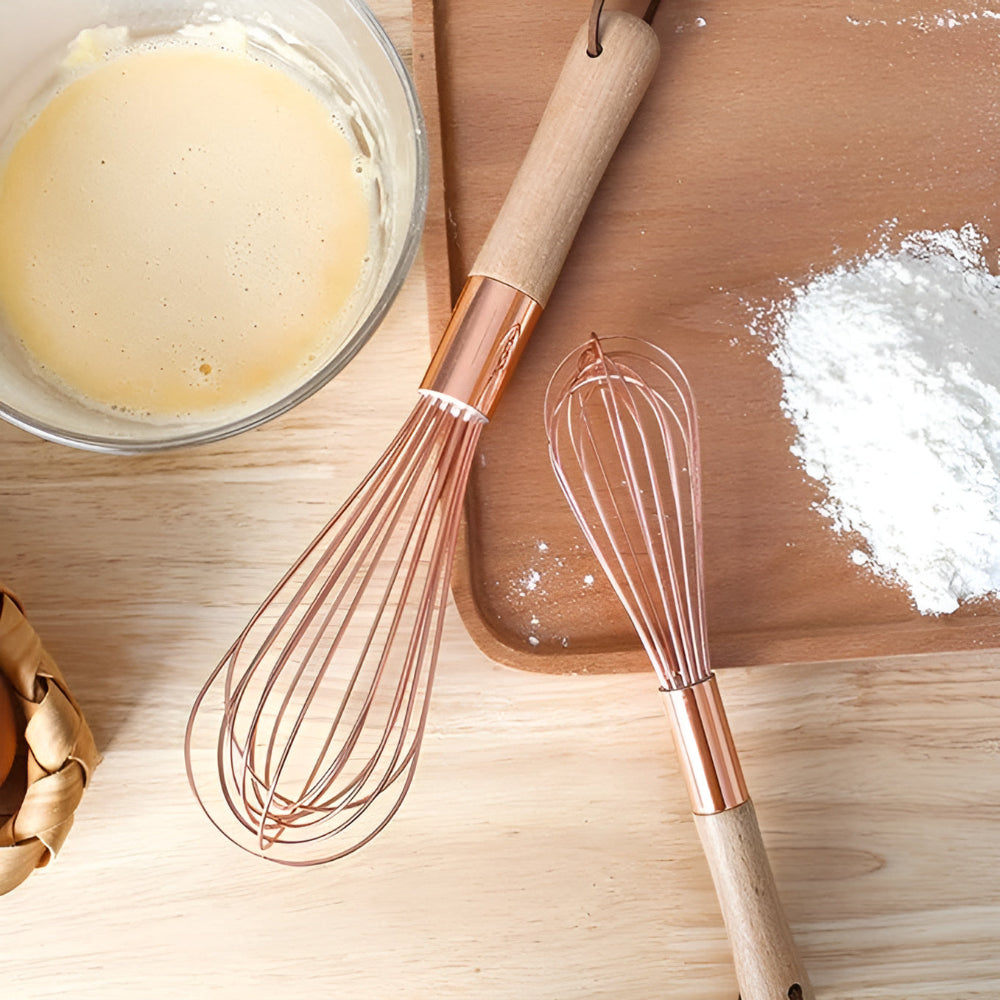 Modern Stainless Steel Whisk with Wooden Ergonomic Handle