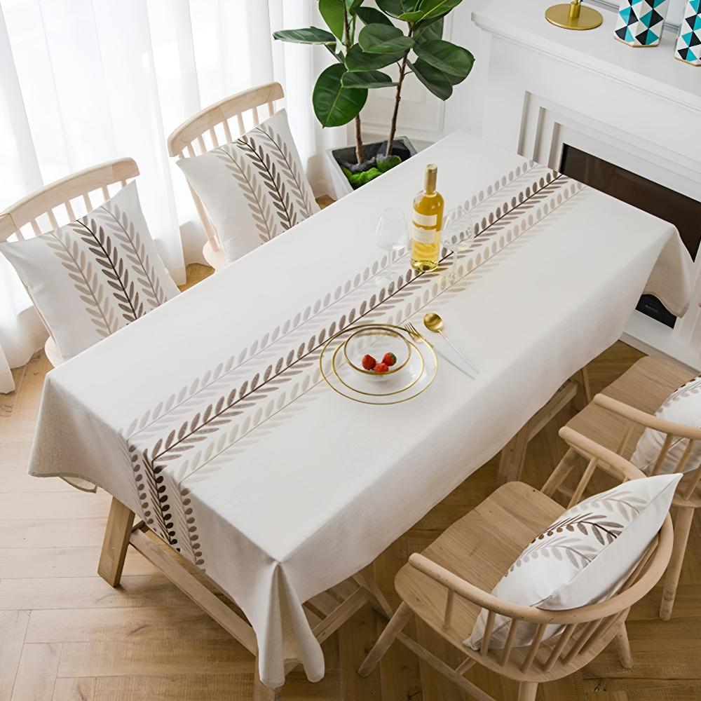 Rustic Embroidered Leaves Tassel Tablecloth