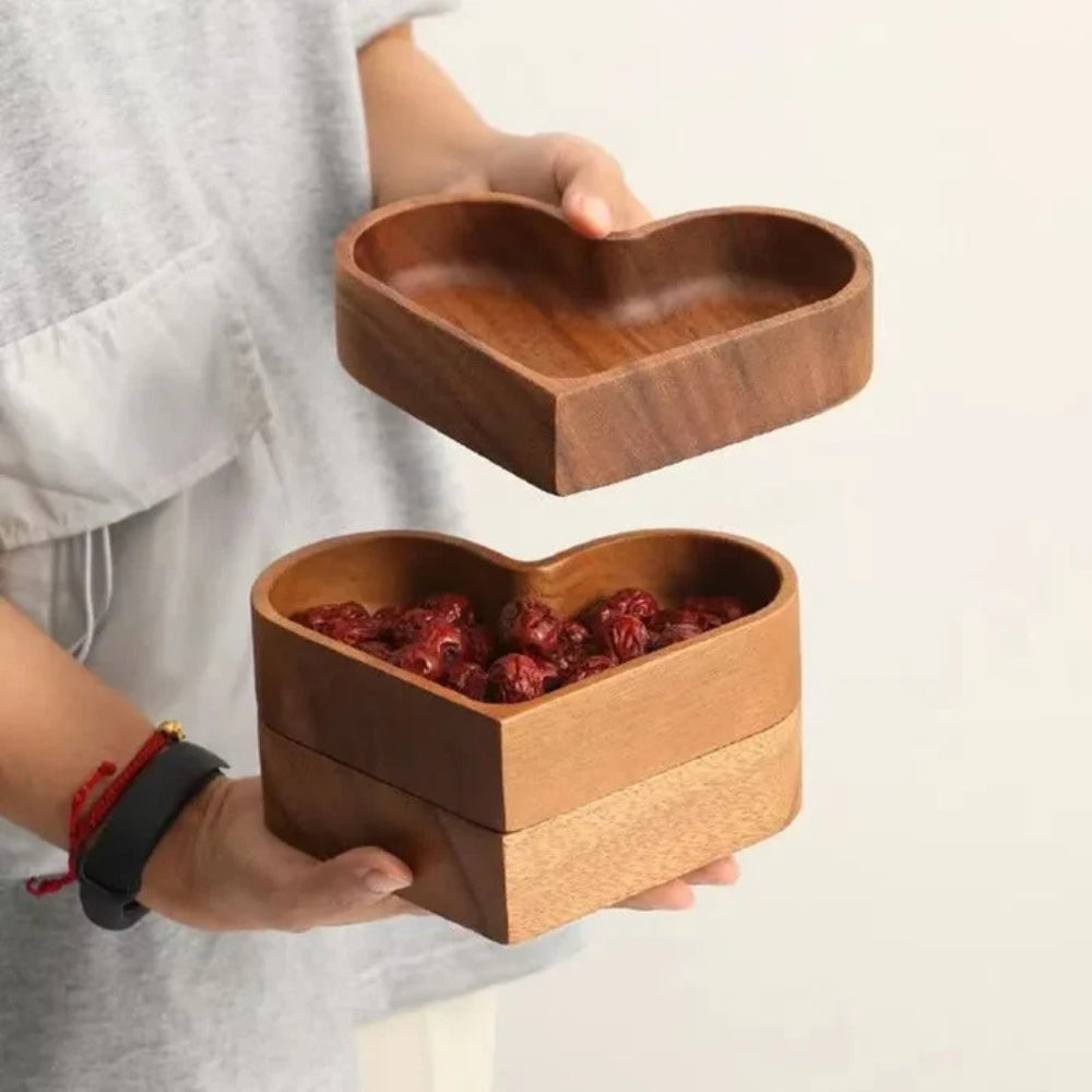 4-Piece Premium Heart-Shaped Wooden Snack Tray Set