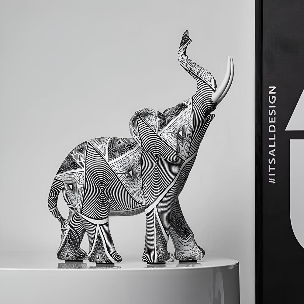 Artistic Monochrome Spiral Elephant Figurine