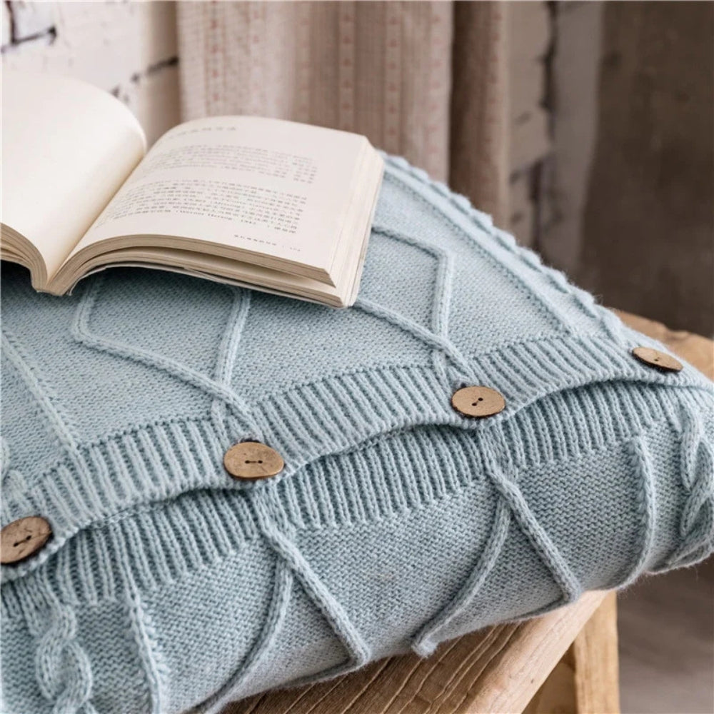 Cable Knit Button Cushion Cover