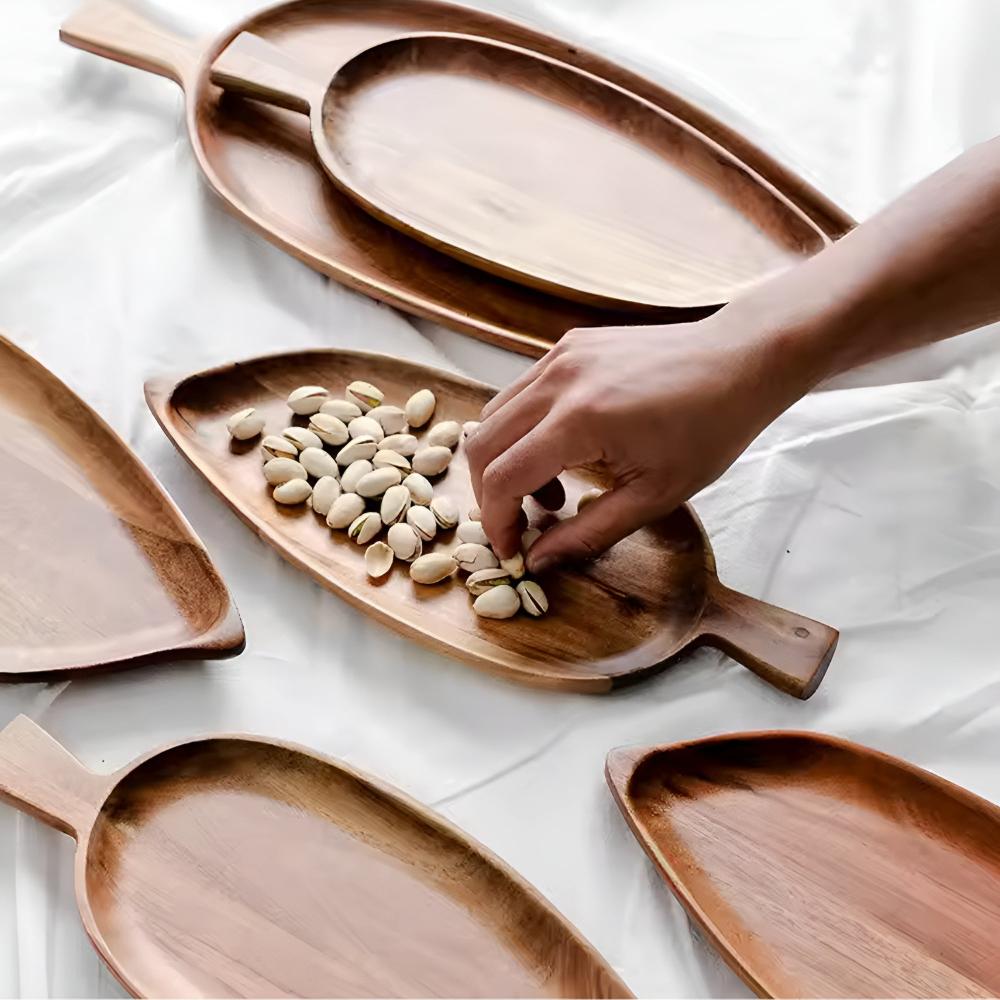 Premium Leaf-Shaped Wooden Serving Plate