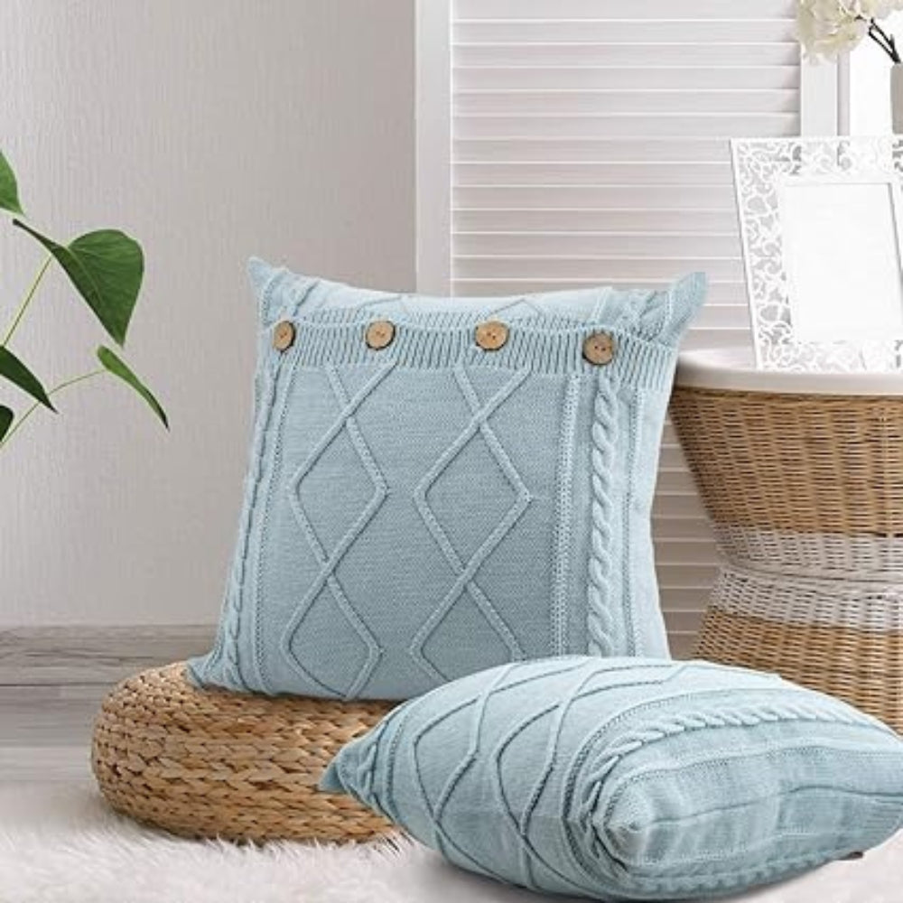 Cable Knit Button Cushion Cover