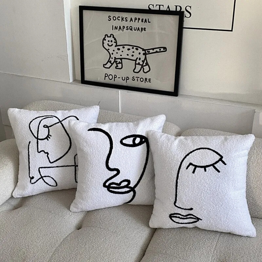 Avant-Garde Artistic Abstract Face Cushion Cover