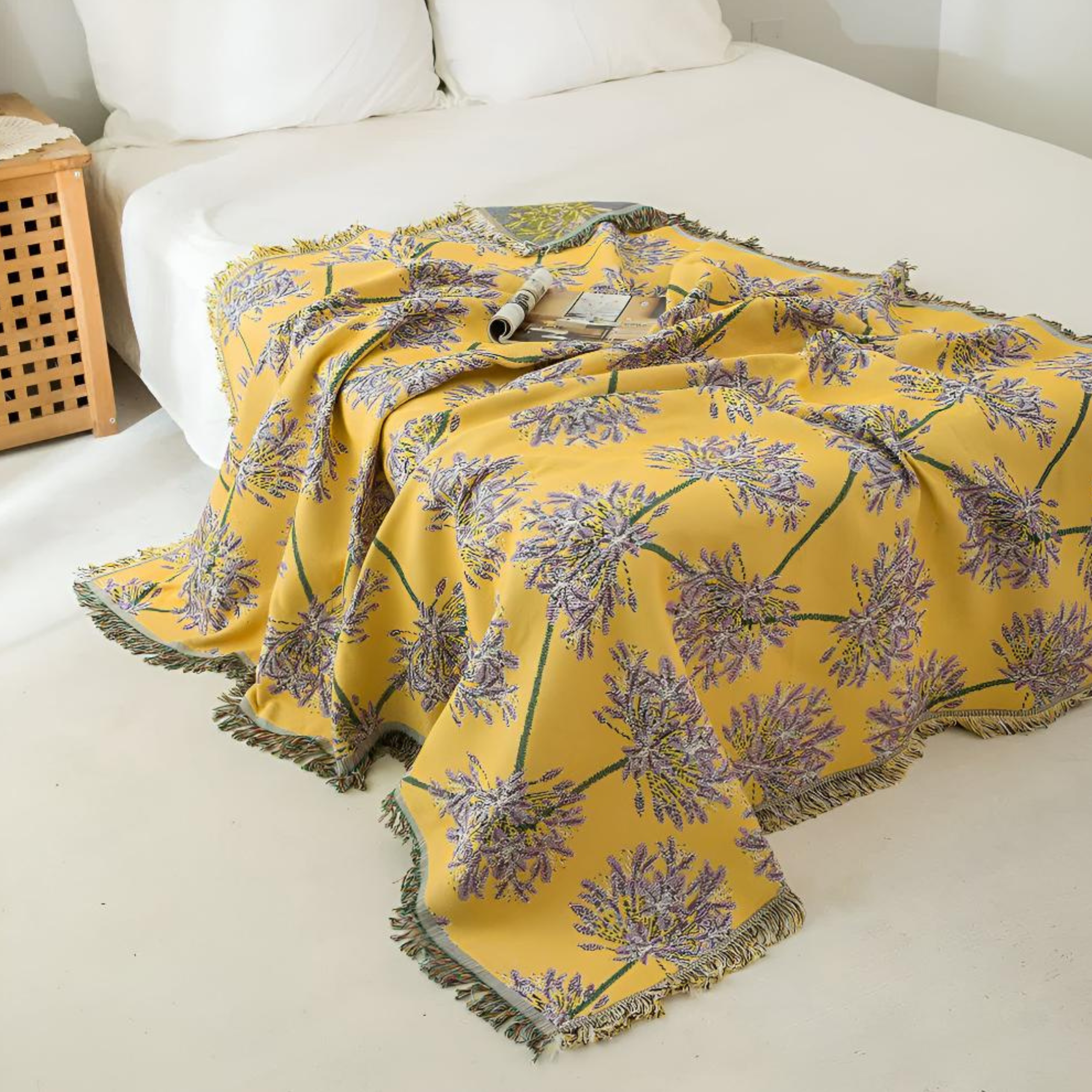 Boho-Inspired Tassel Blanket with Floral Detail