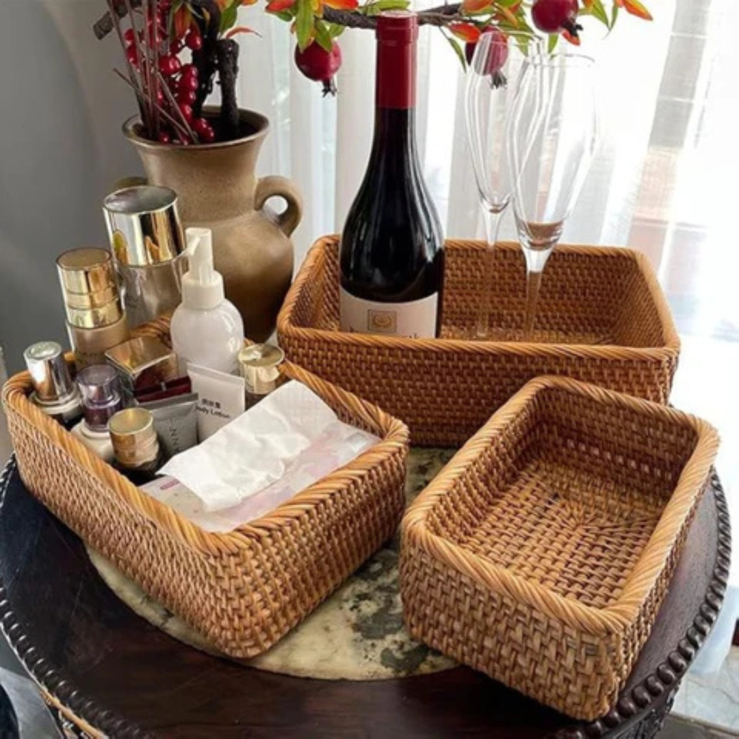 Premium Handcrafted Rectangular Rattan Storage Basket