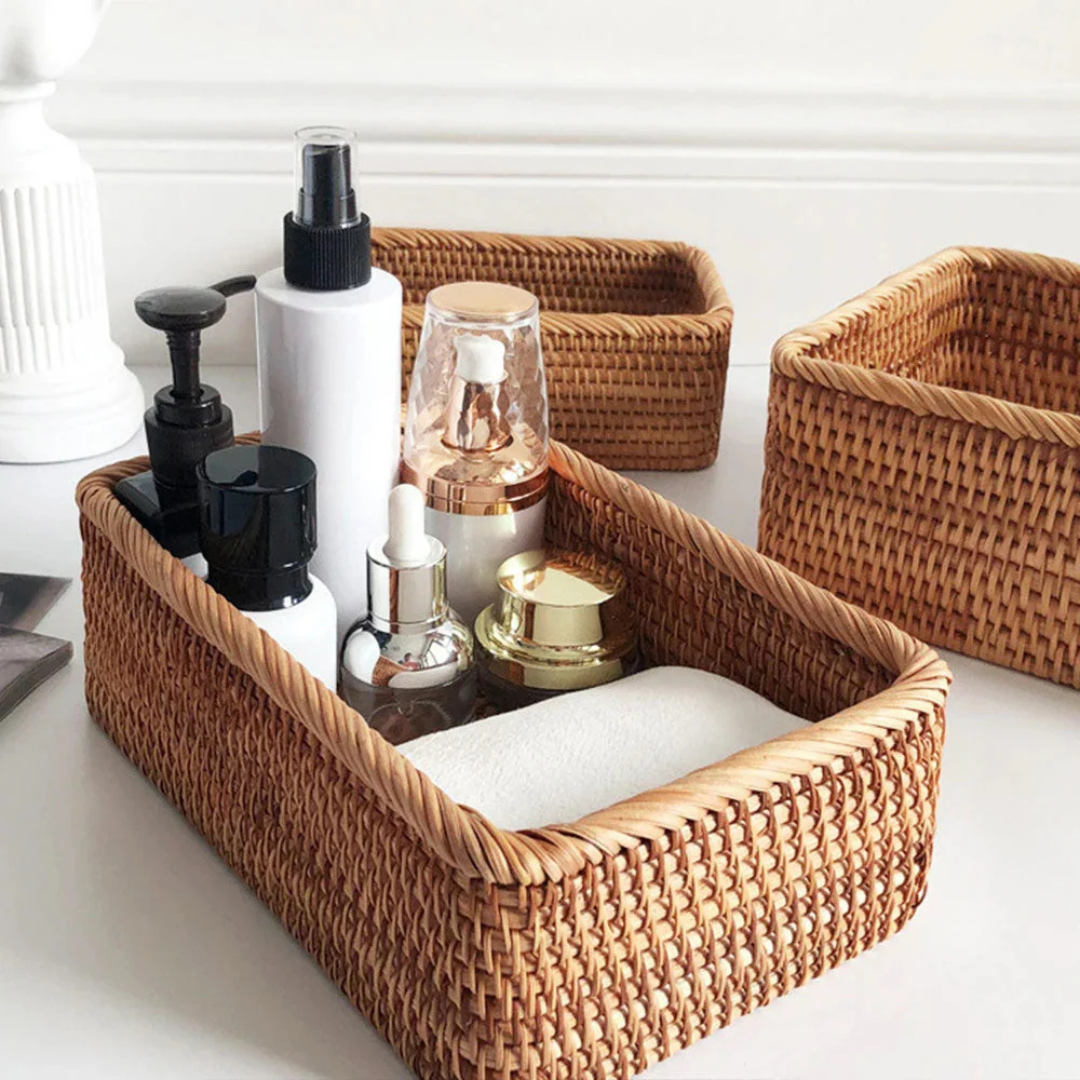 Premium Handcrafted Rectangular Rattan Storage Basket