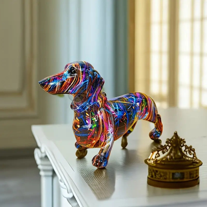 Vibrant Sculptural Dachshund Figurine | Graffiti-Inspired
