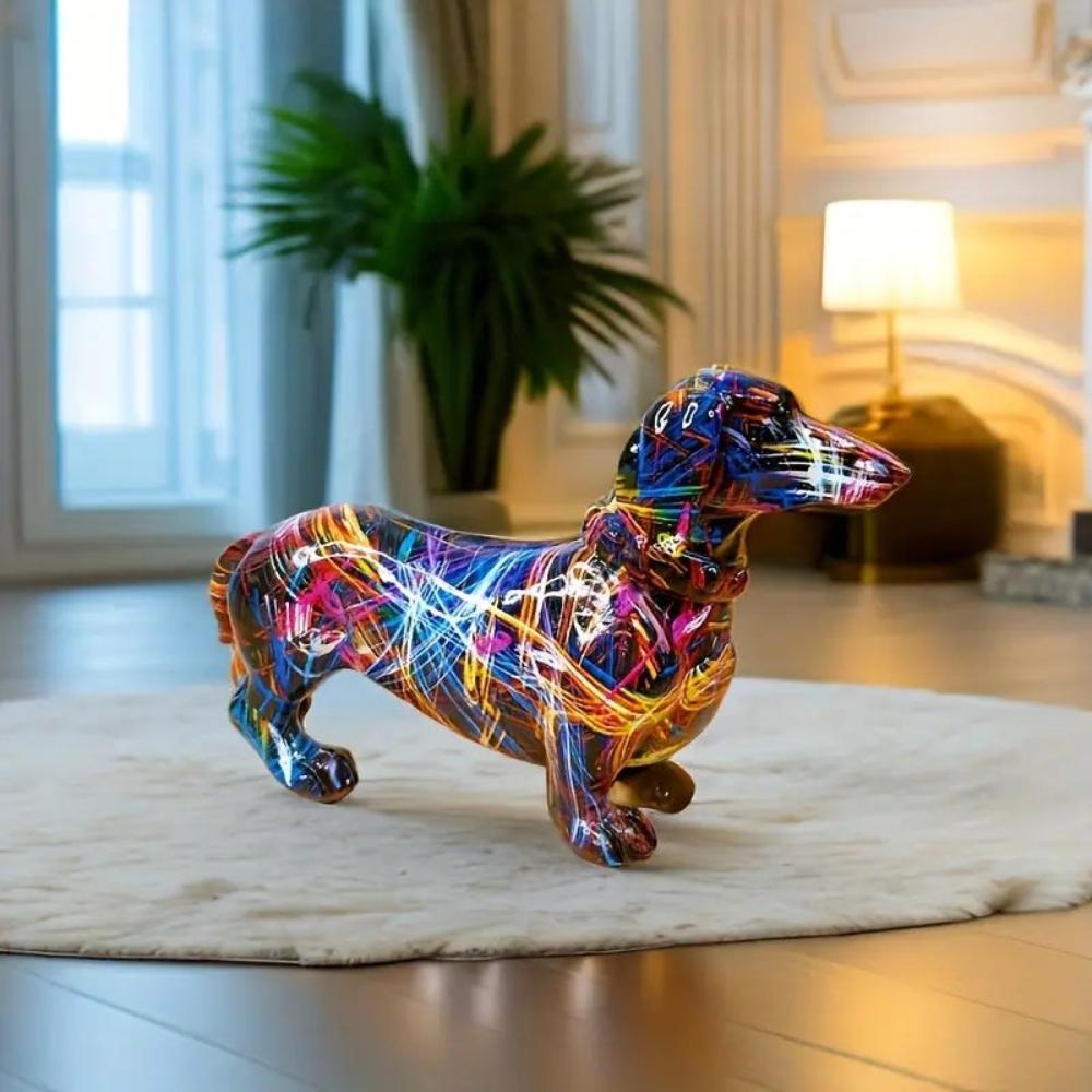 Vibrant Sculptural Dachshund Figurine | Graffiti-Inspired
