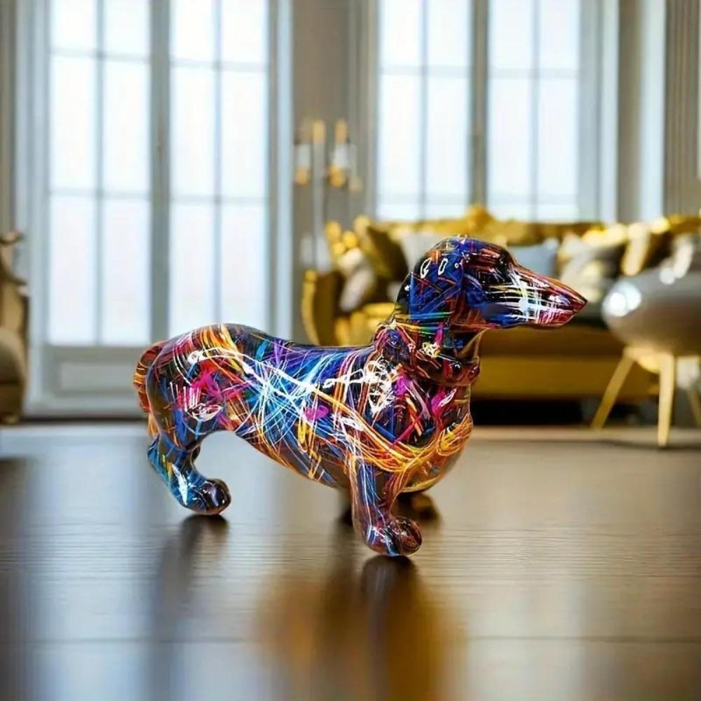 Vibrant Sculptural Dachshund Figurine | Graffiti-Inspired