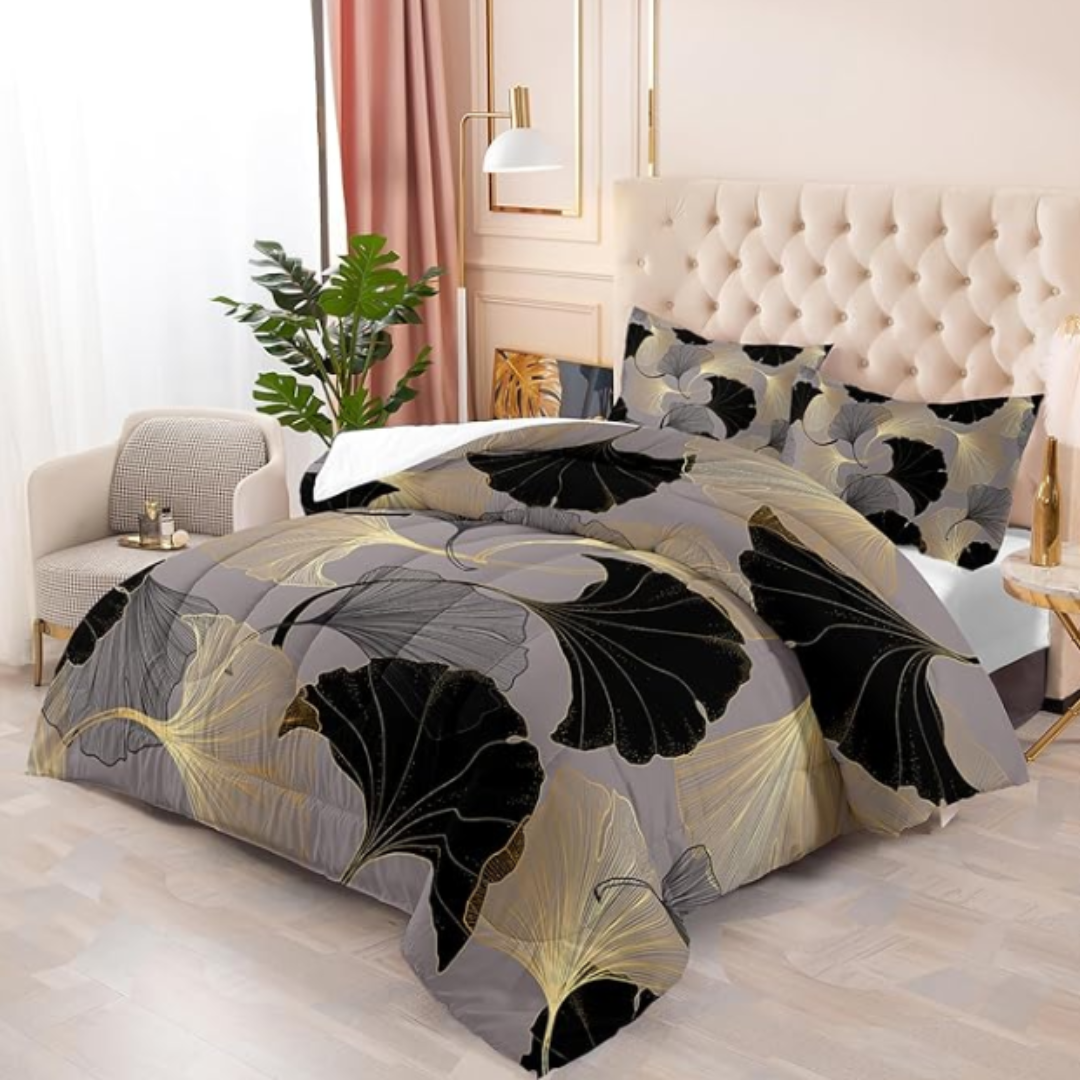Elegant Plant-Print Bedding Set