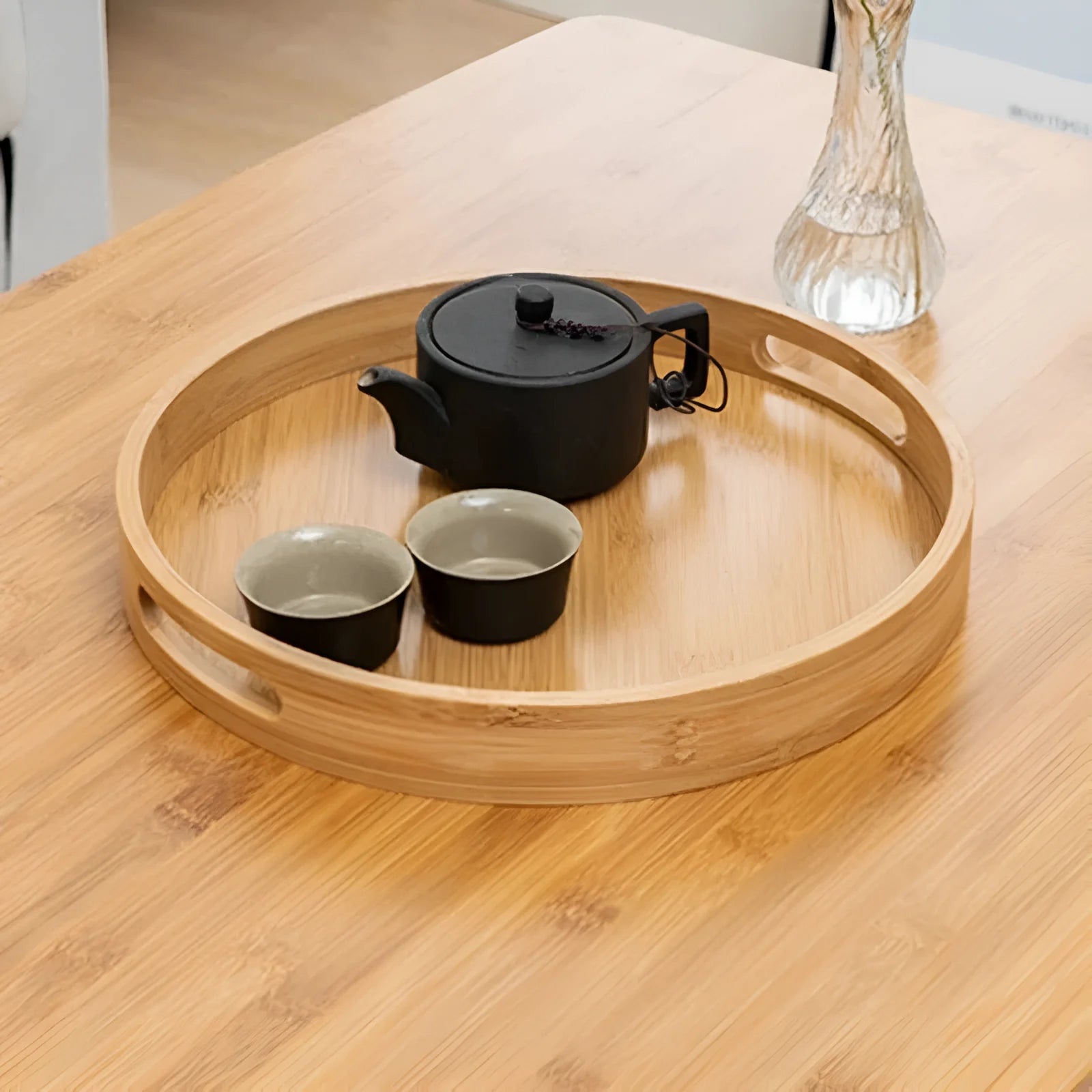Premium Round Bamboo Wood Serving Tray
