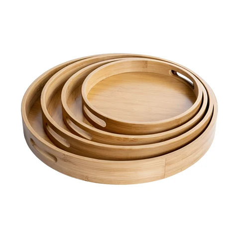 Premium Round Bamboo Wood Serving Tray
