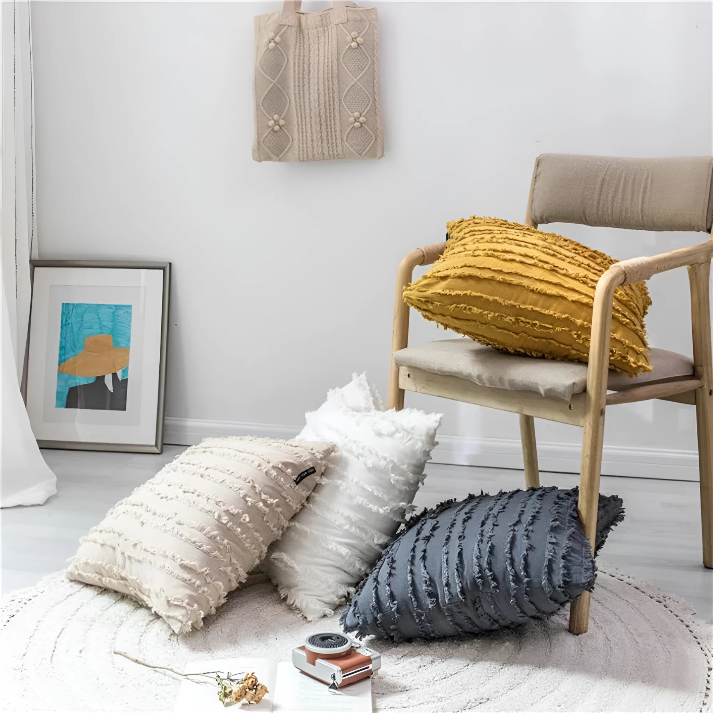 Bohemian Cushion Cover Layered with Geometric Embroidery