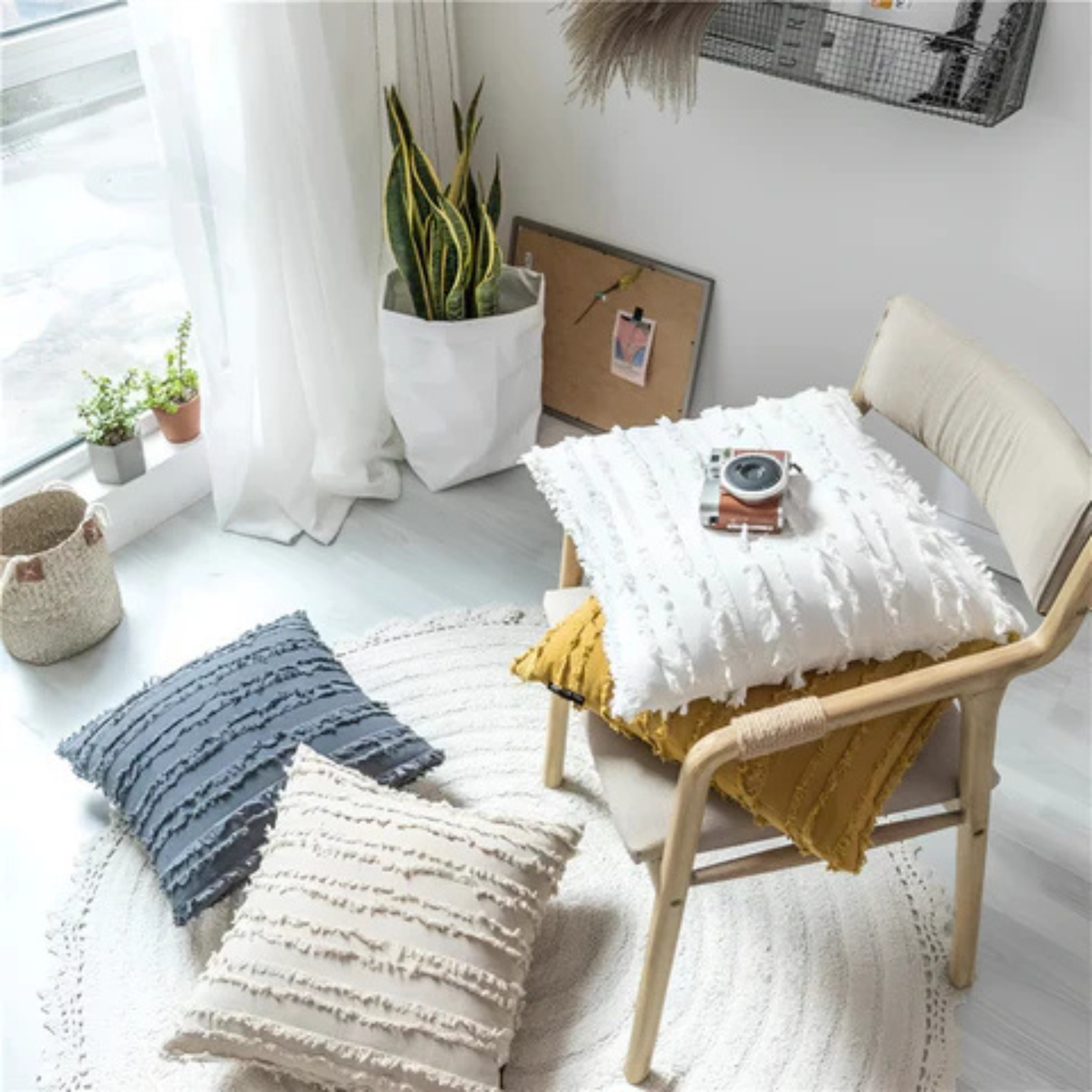 Bohemian Cushion Cover Layered with Geometric Embroidery