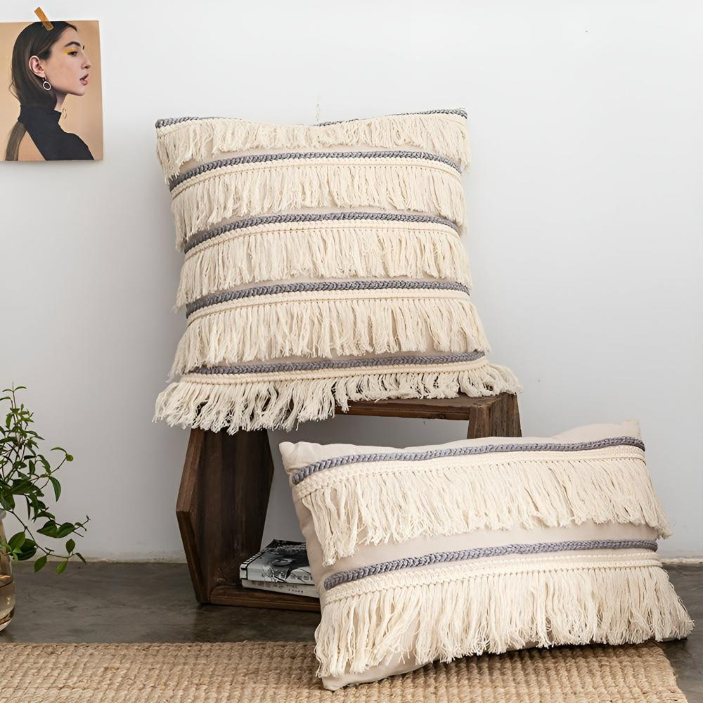 Bohemian Tassels Stripe Cushion Cover