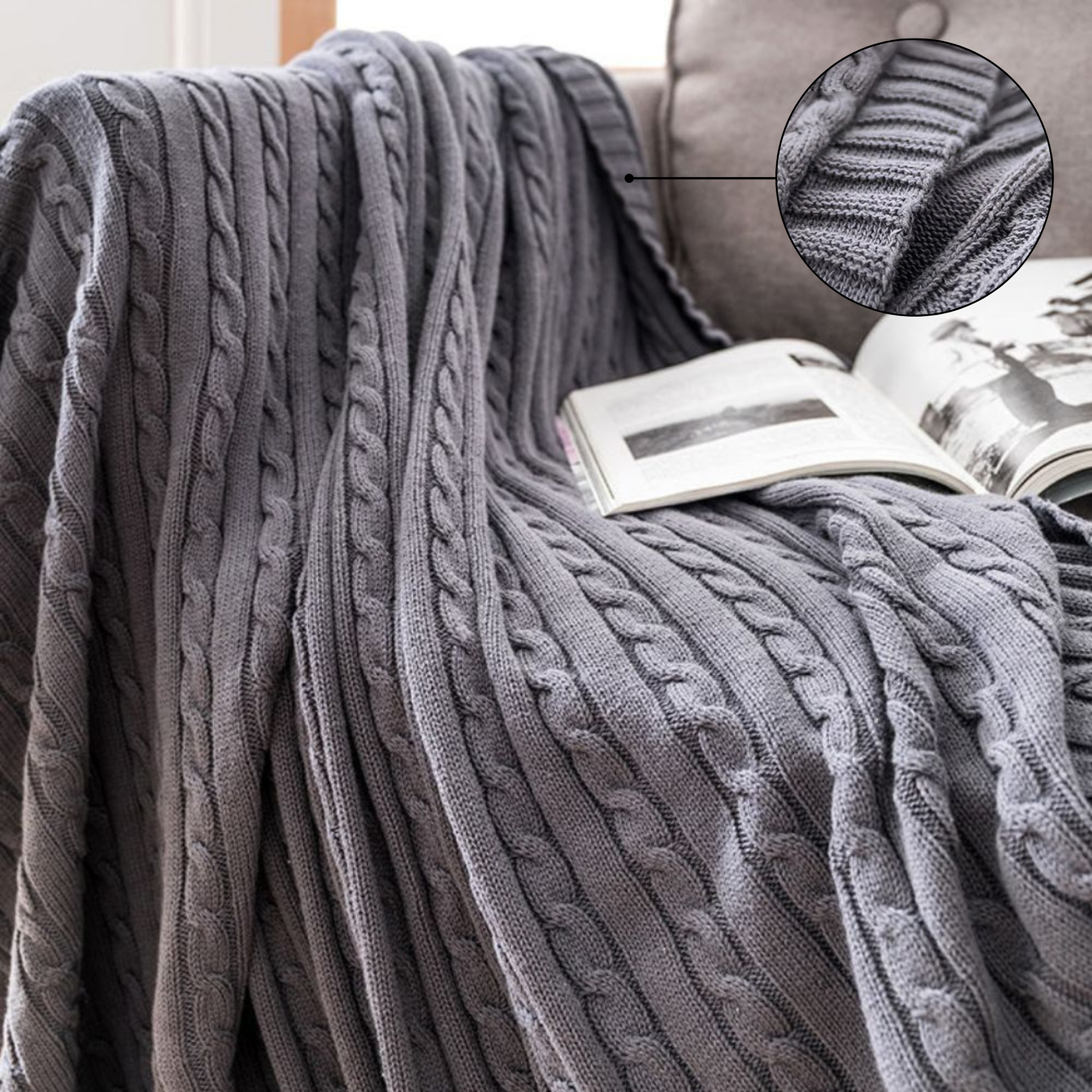 Cozy Braid-Design Cotton Throw