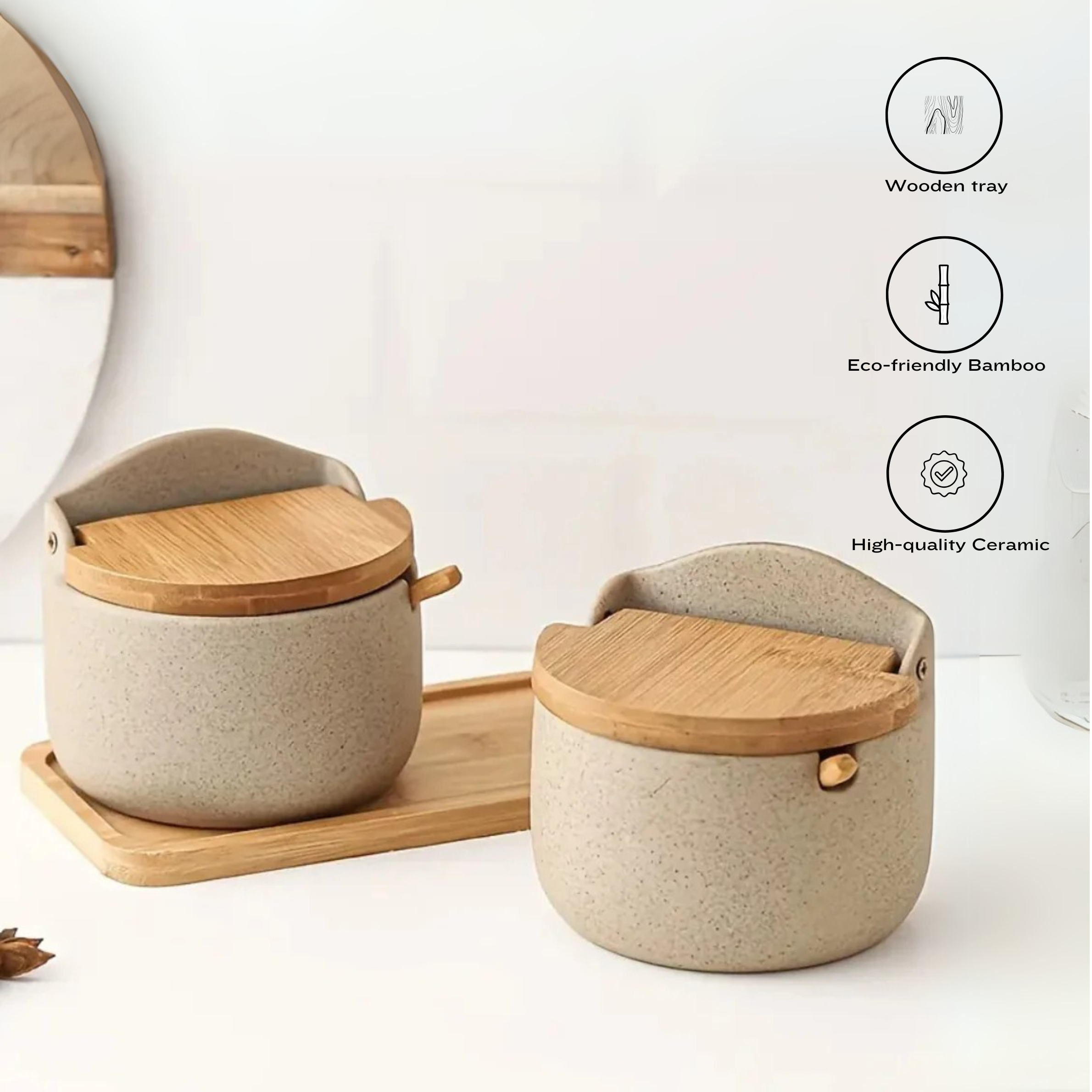 Exquisite Bamboo-Top Ceramic Spice Jars | 2-piece Set