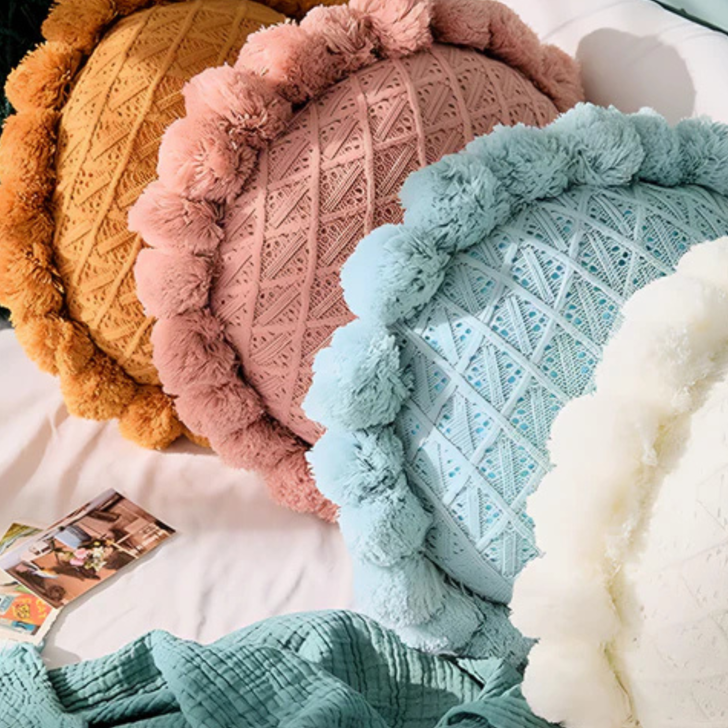 Garden Bloom Sunflower Pompom Cushion