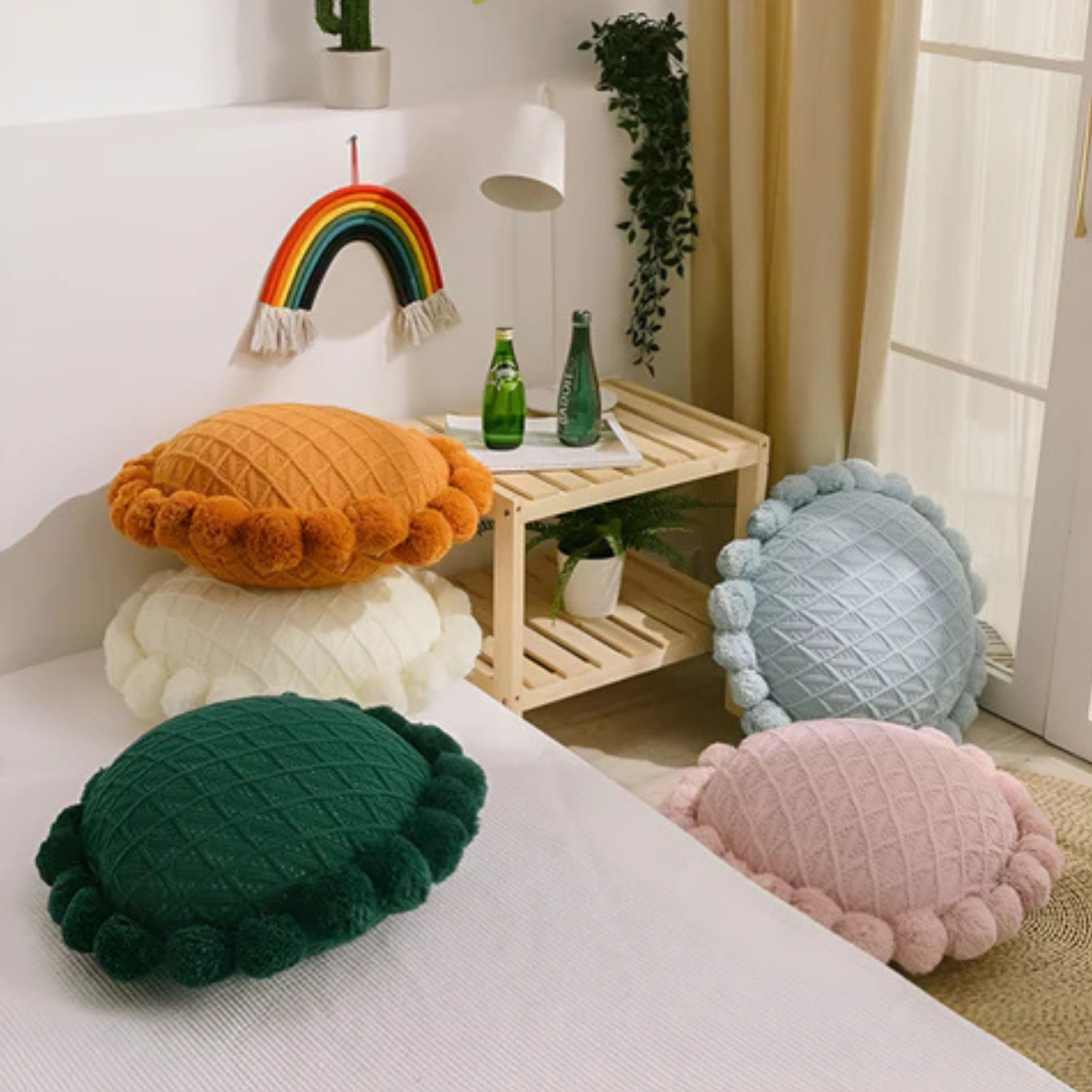 Garden Bloom Sunflower Pompom Cushion