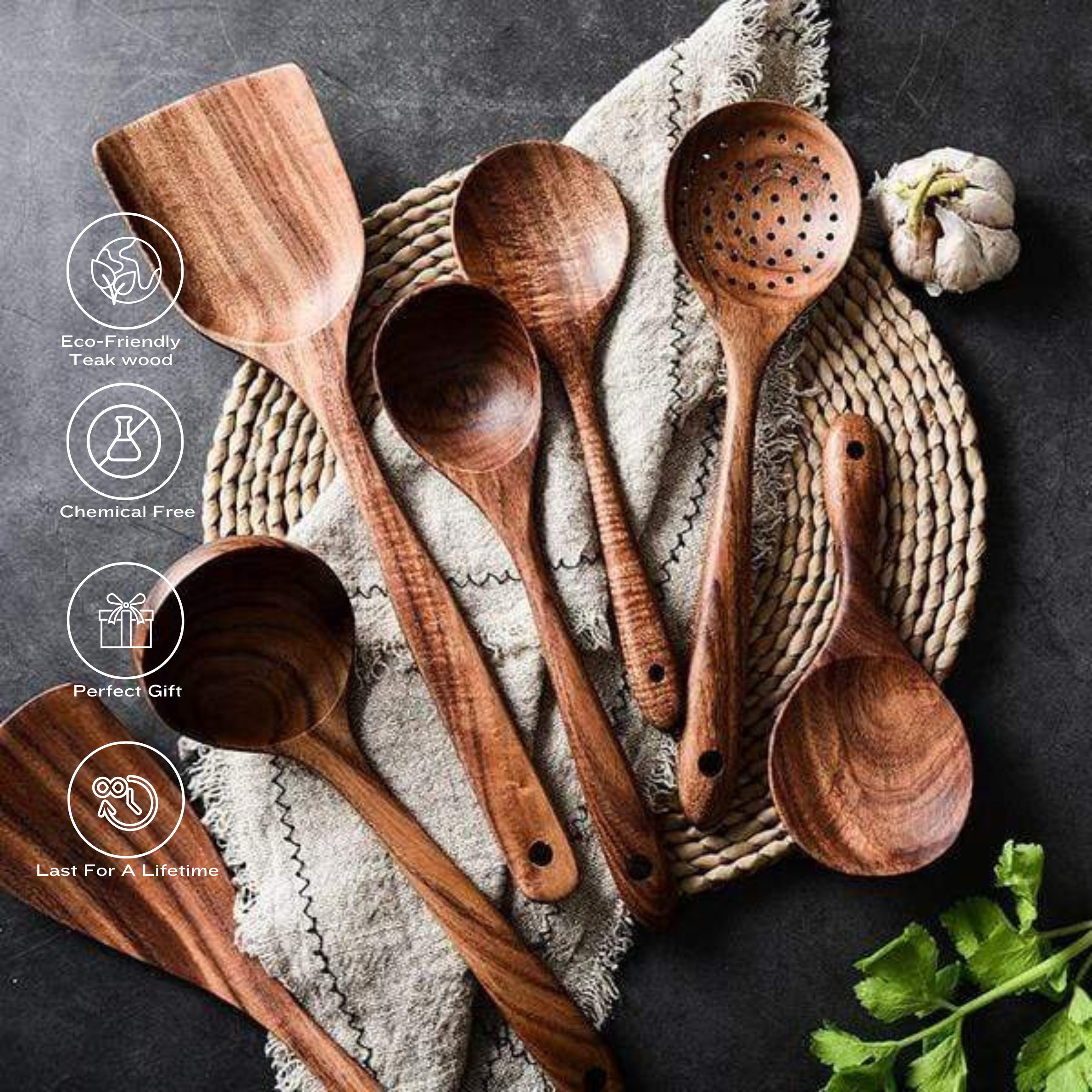 Premium Handcrafted Wooden Kitchen Utensils | 7-Piece Set