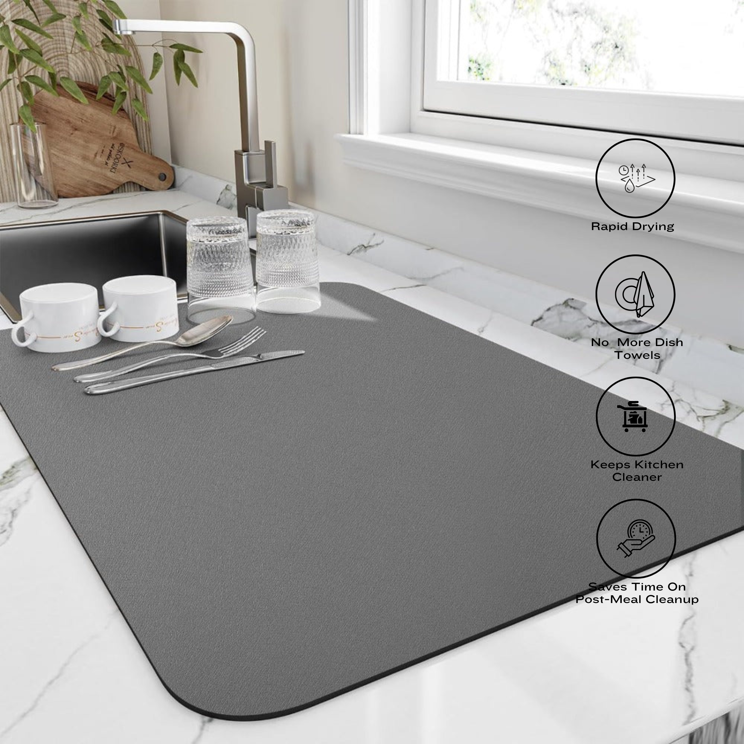 Ultra-Absorbent & Fast-Drying Kitchen Dish Mat