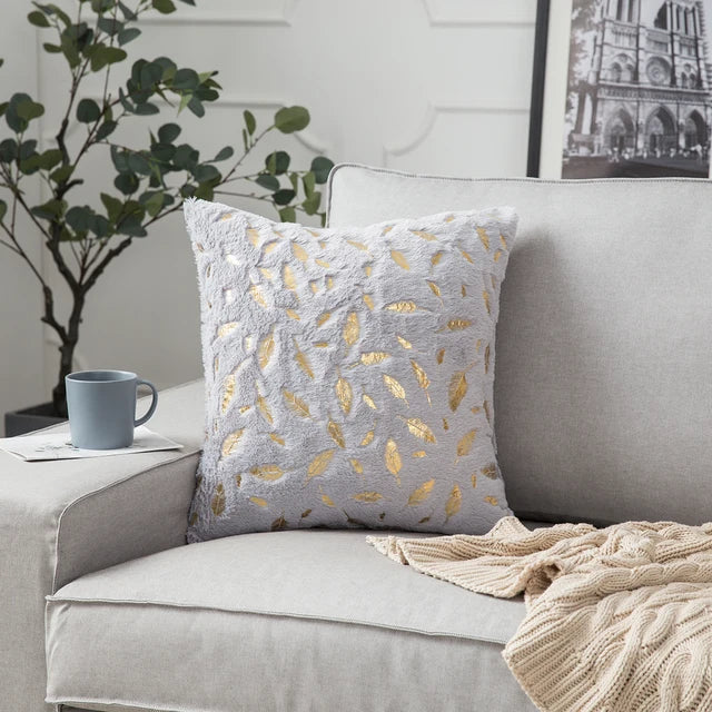 Radiant Golden Feather Cushion Cover