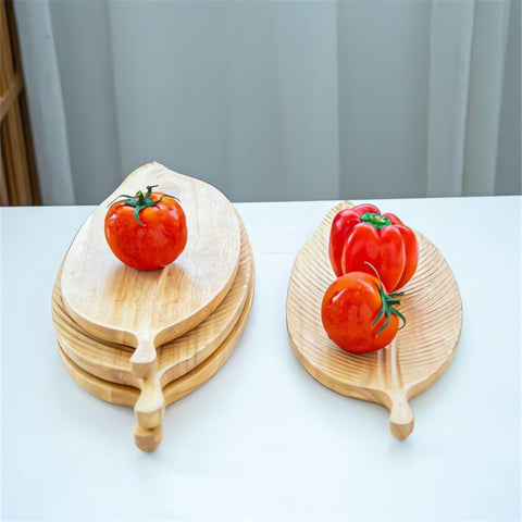 Timeless Leaf-Shape Wooden Serving Tray