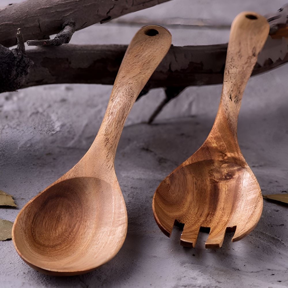 2-Piece Eco-Friendly Natural Wooden Luxe Serving Set