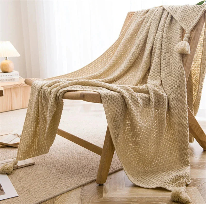Scandi Soft Knit Tassel Blanket