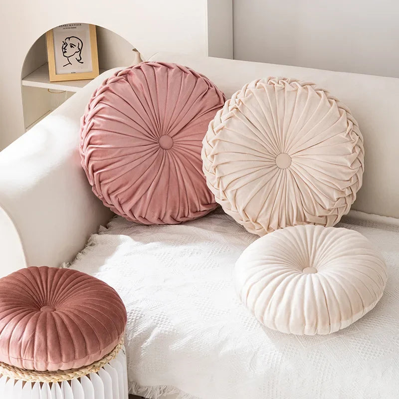 Velvety Chic Round Pleated Cushion