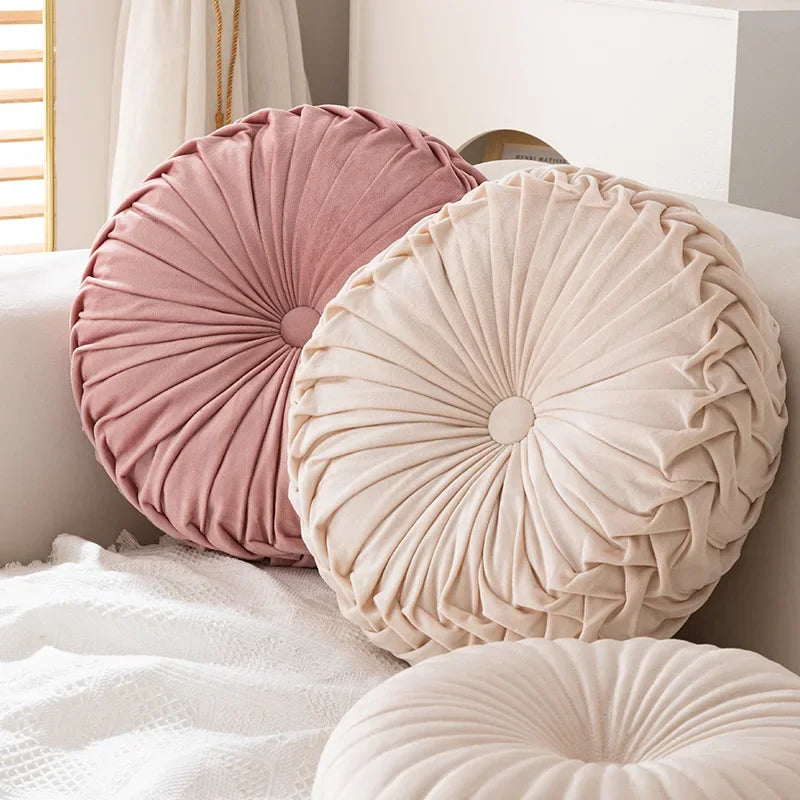 Velvety Chic Round Pleated Cushion