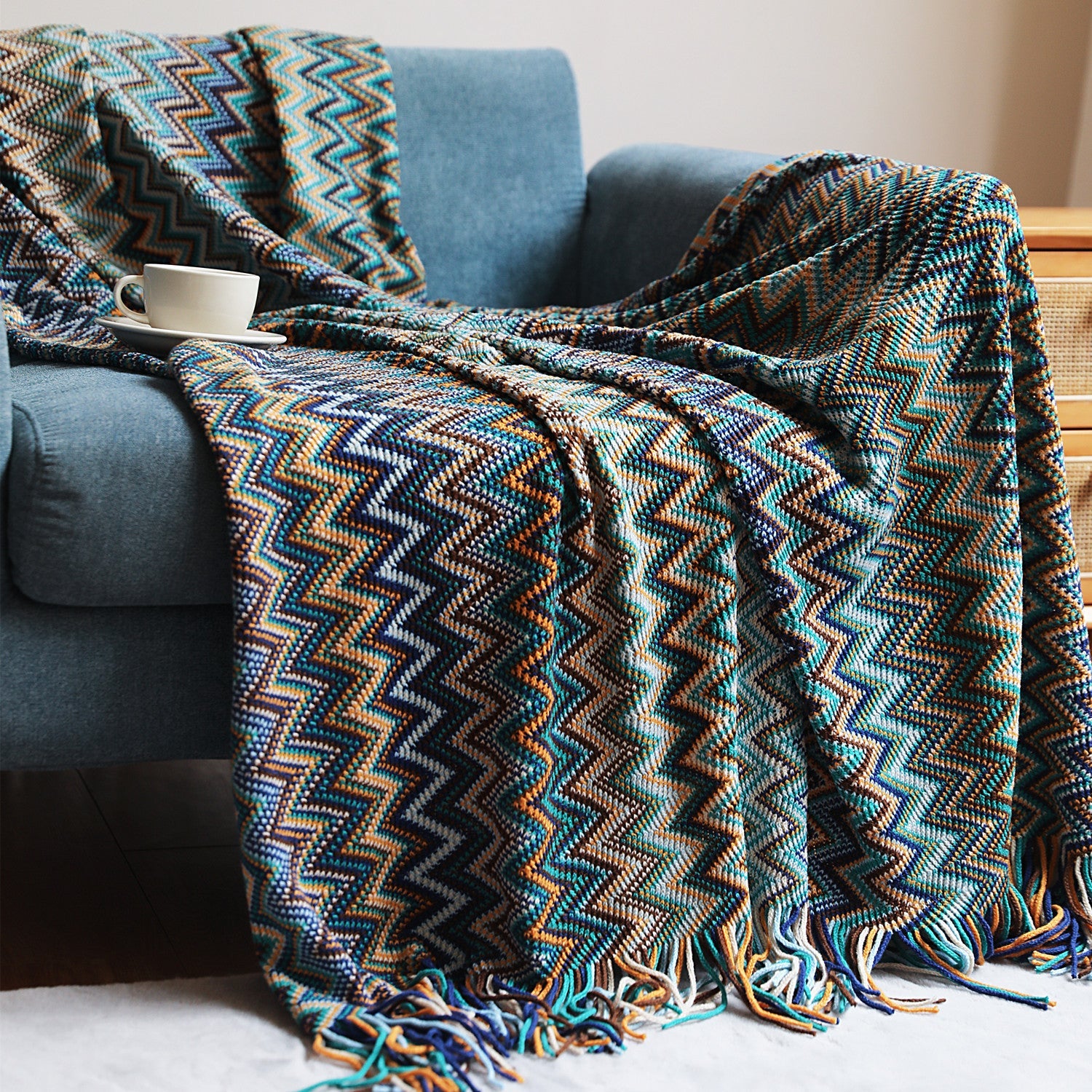 Soft Boho Knitted Throw Blanket