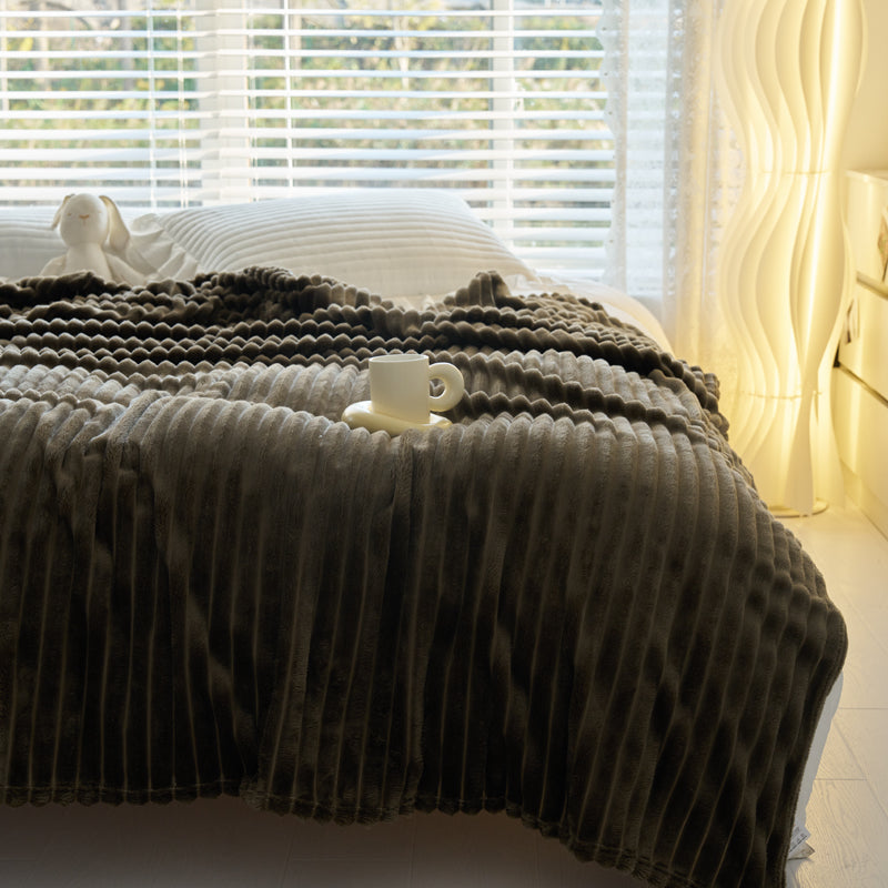 Soft Ribbed Coral Fleece Blanket