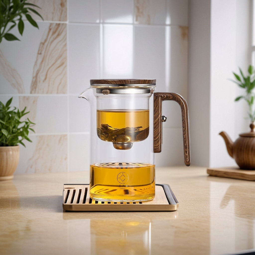 Modern Glass Teapot with Ergonomic Wooden Handle