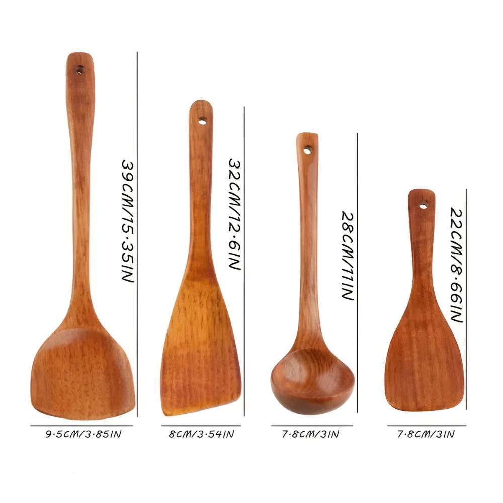 High-Quality Classic Wooden Kitchen Utensils | 4-Piece Set